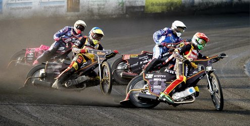 Speedway Stralsund Paar EM: Deutschland rot (Wölbert) und blau (Blödorn) vor Tschechien